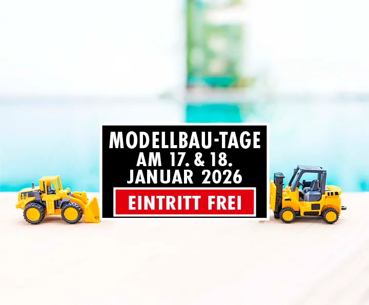 Bild: zwei Bagger, Text: Modellbautage am 17. & 18.01.2026